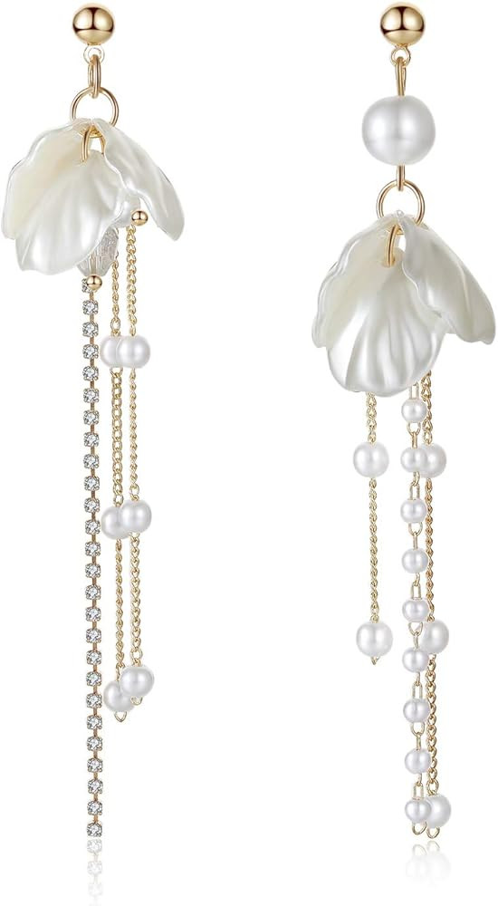 Kruckel Lightweight Pearl Earrings for Women - Elegant Gold Dangling Stud Earrings for Womens –... | Amazon (US)