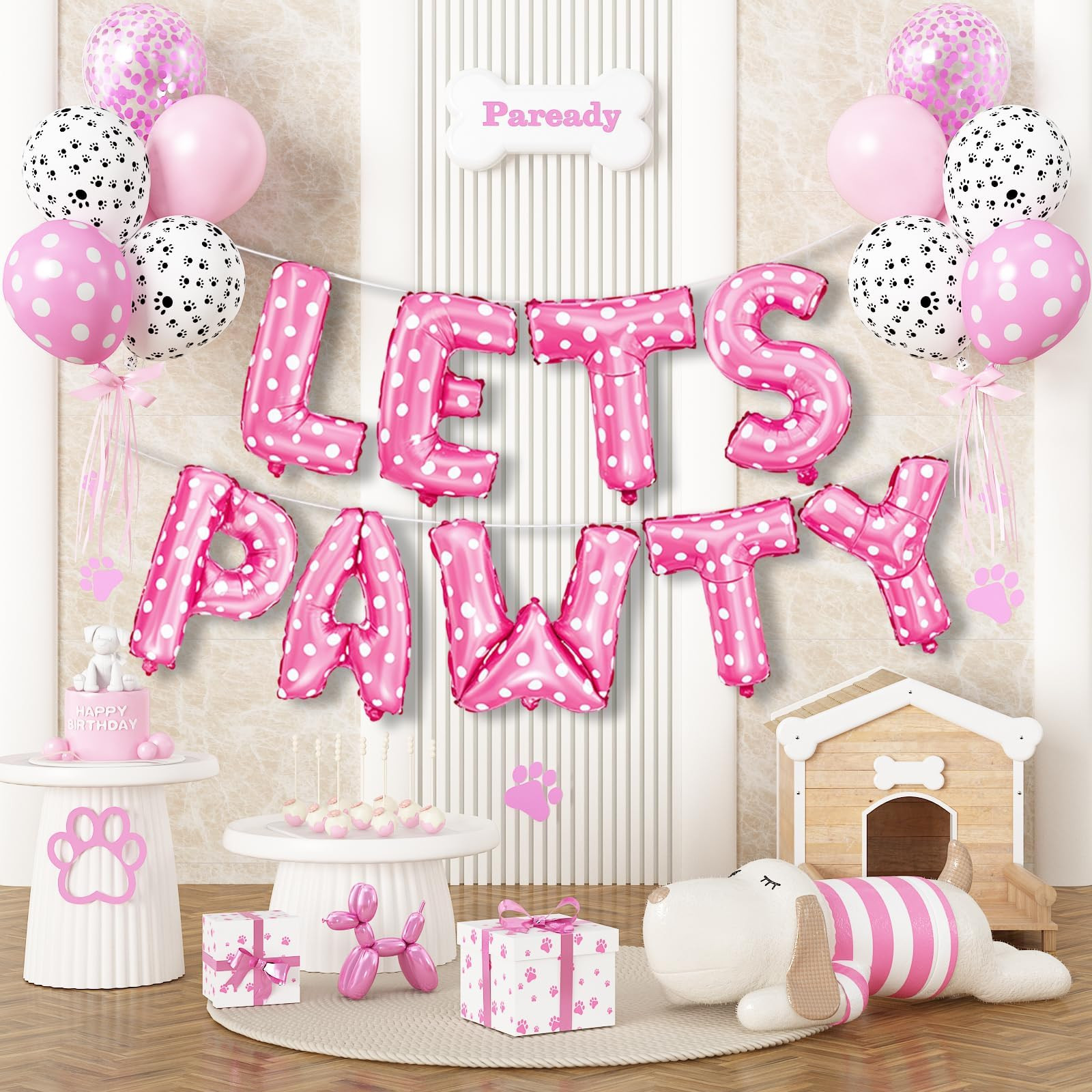 Paready Heart Pink Dog Birthday Balloons, 19 Pcs 16 Inch Lets Pawty Birthday Decorations Balloon ... | Amazon (US)