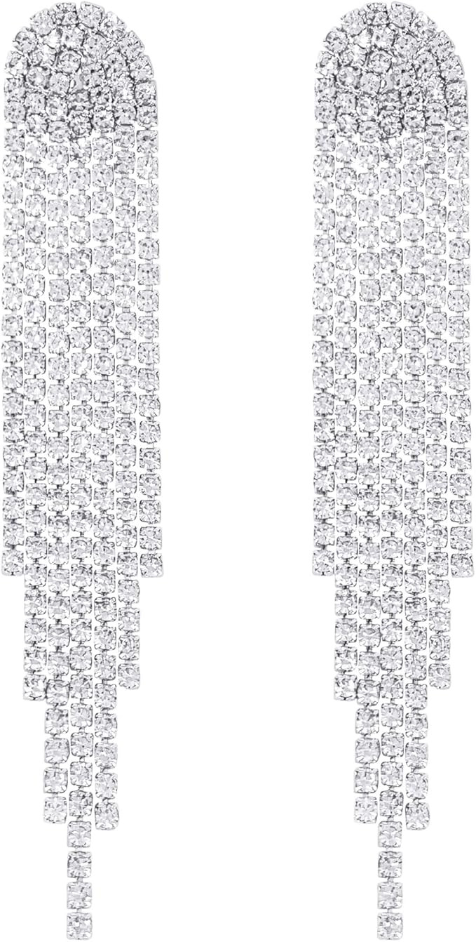 Amazon.com: SELOVO Clear Austrian Crystal Chandelier Tassel Long Big Statement Chain Dangle Drop ... | Amazon (US)