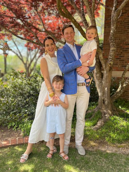 Timeless white summer dress - smocked bodice and SO comfortable. Would love to snag it in red! 

Scalloped cardigan sweater, white sandals, raffia Pom Pom earrings

Easter family outfits! 🐇🤍✝️🐰🐥

#LTKSeasonal