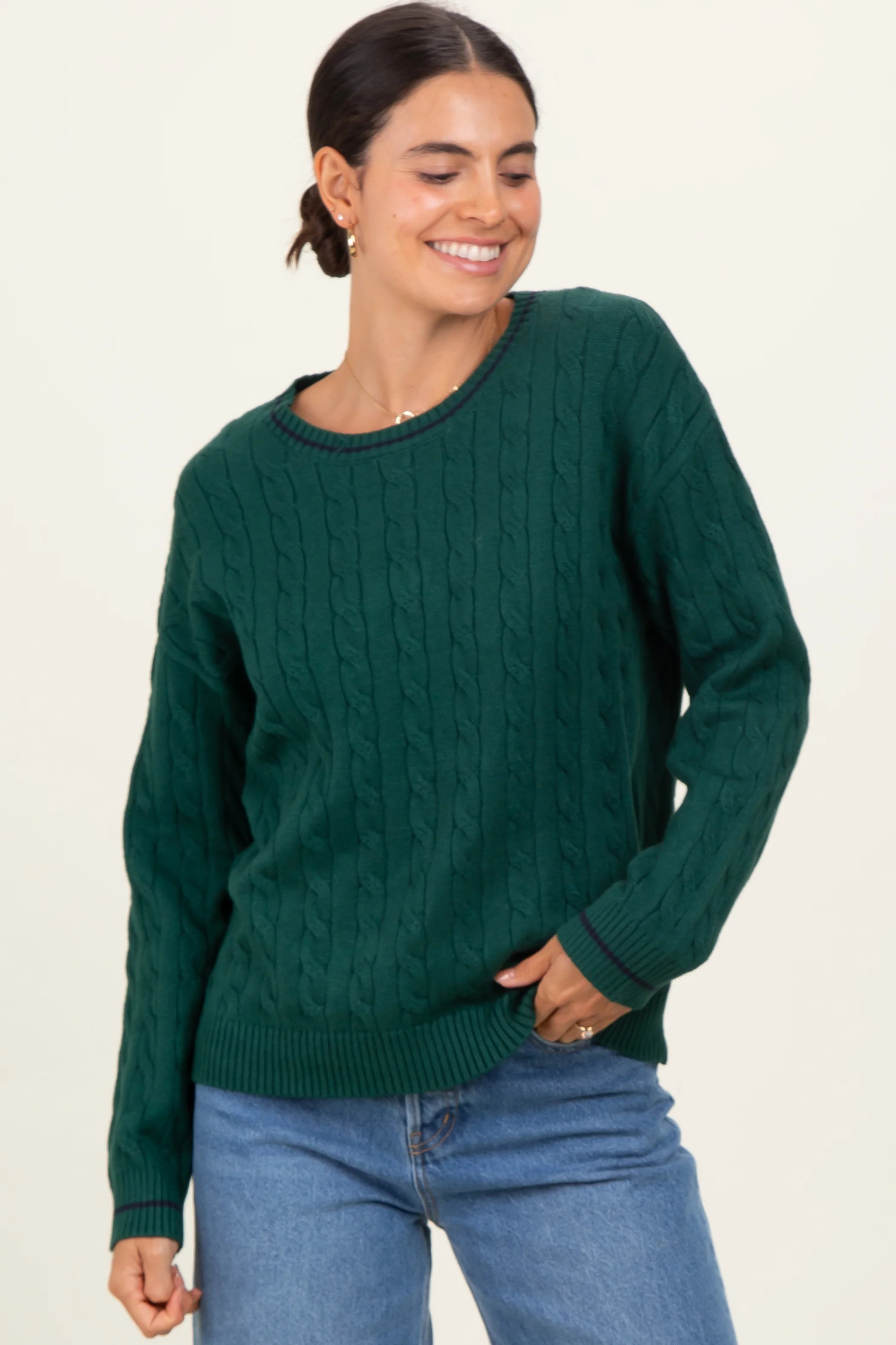 Green Chunky Cable Knit Sweater | PinkBlush Maternity