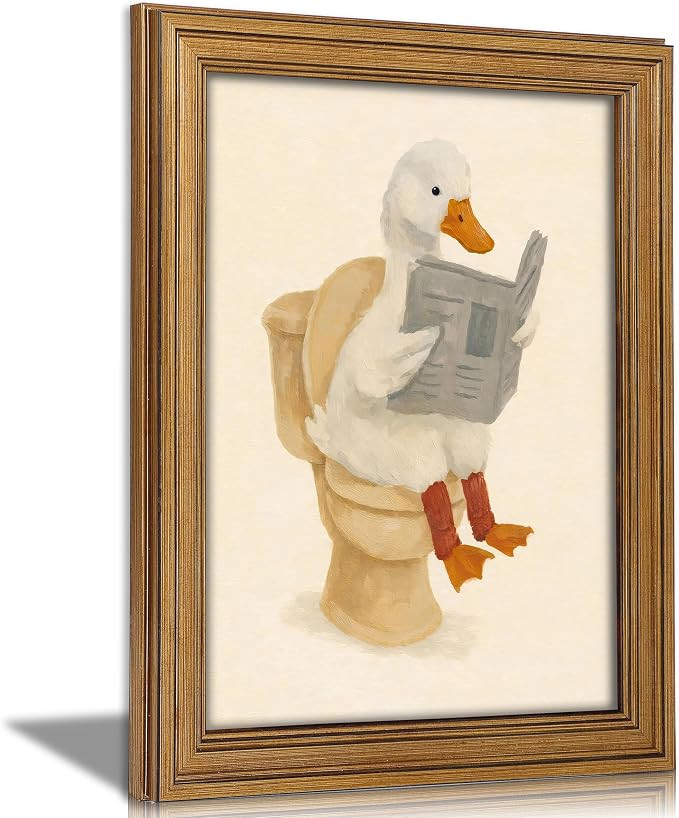 Vintage Gold Framed Duck Bathroom Wall Art Funny Animals on the Toilet Pictures Kids Bathroom Can... | Amazon (US)