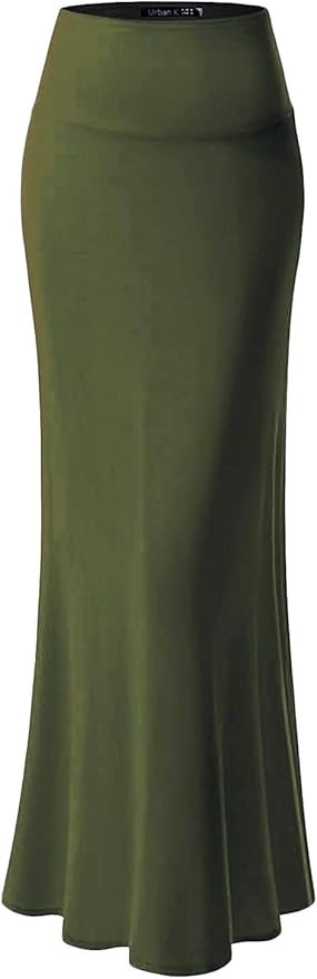 URBAN K Womens Basic Foldable High Waist Regular and Plus Size Maxi Skirts | Amazon (US)