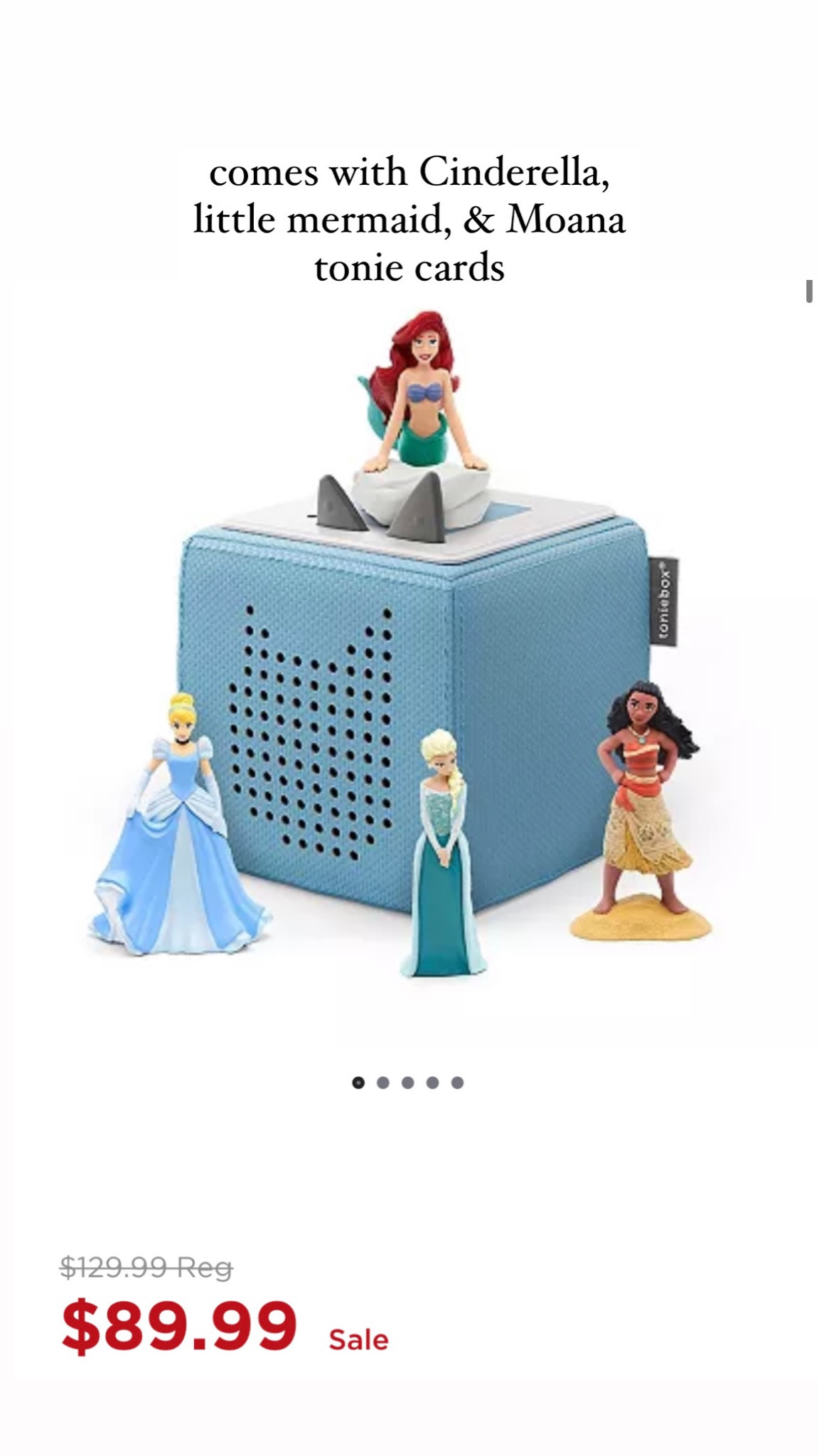 Toniebox audio player starter set that comes with 3 audio cards-Cinderella, little mermaid, & Moana 

#LTKCyberweek #LTKHoliday #LTKGiftGuide