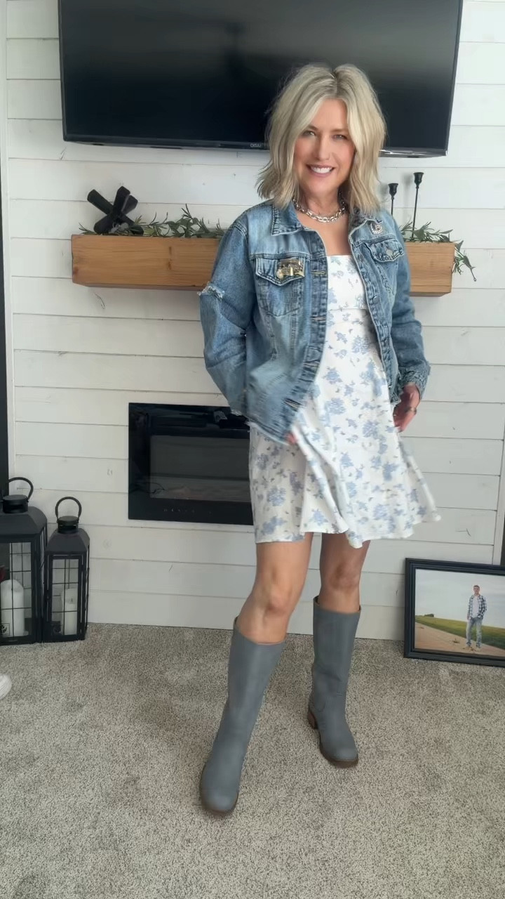 This Walmart dress is so cute and giving all the spring vibes! 🌸💙#walmart #walmartfinds #springfashion #springdresses #fryeboots #denimjacket 

#LTKSeasonal #LTKootd #LTKmomlife