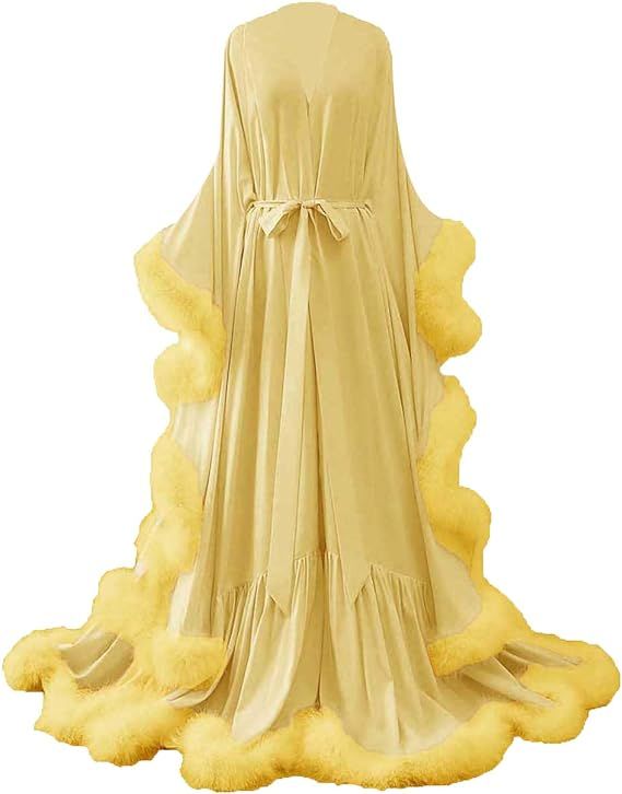 yinyyinhs Women's Feather Bridal Robe Wedding Scarf Long Lingerie Robe Nightgown Bathrobe Sleepwe... | Amazon (US)