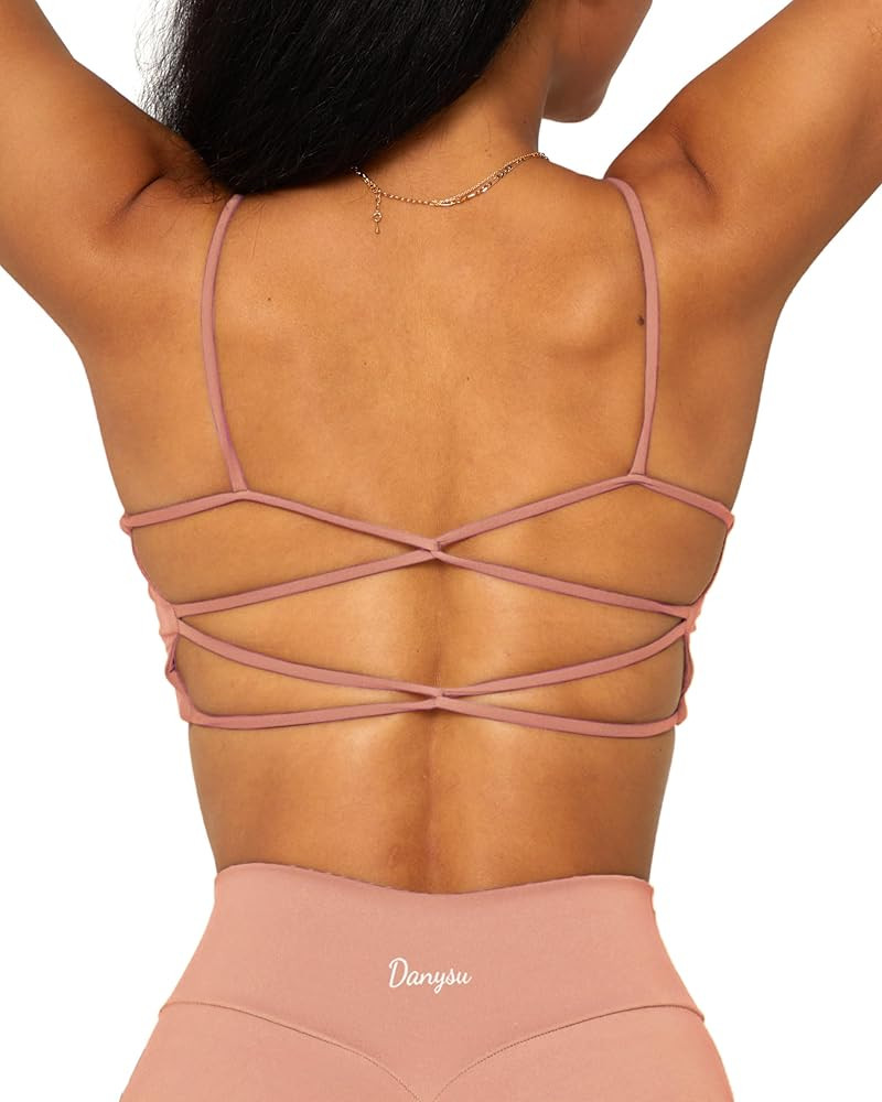 Danysu Backless Sports Bra Soft Workout Tops with Removable Padded Yoga Training Bras Strappy Goi... | Amazon (US)