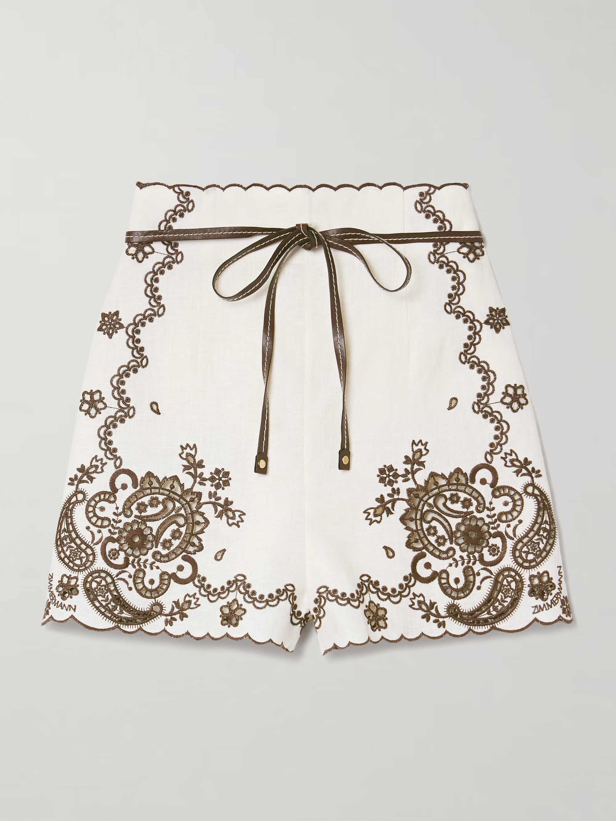 Ascension leather-trimmed broderie anglaise linen shorts | NET-A-PORTER (US)