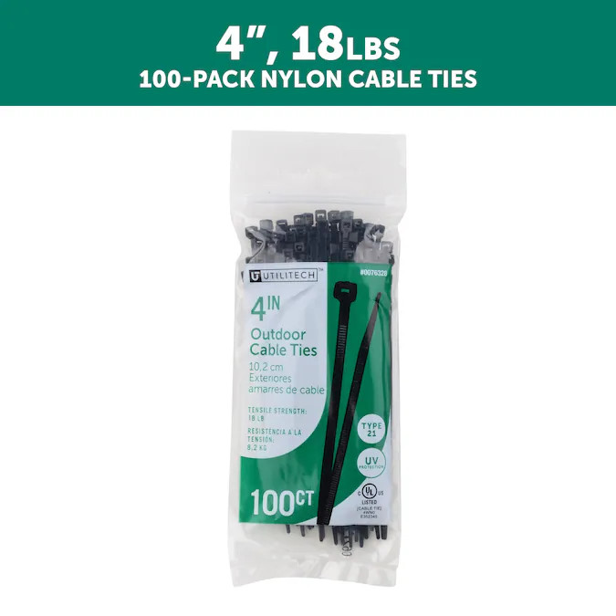 Utilitech 4-in Nylon Zip Ties Black with Uv Protection (100-Pack) | Lowe's