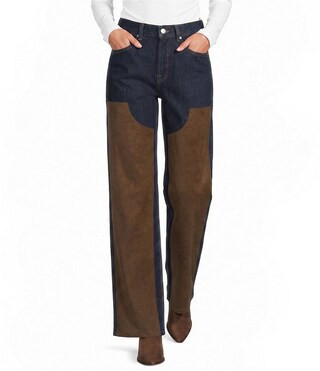 Gianni Bini Edie Suede Patch Straight Leg Denim Jeans -  25 | Dillard's