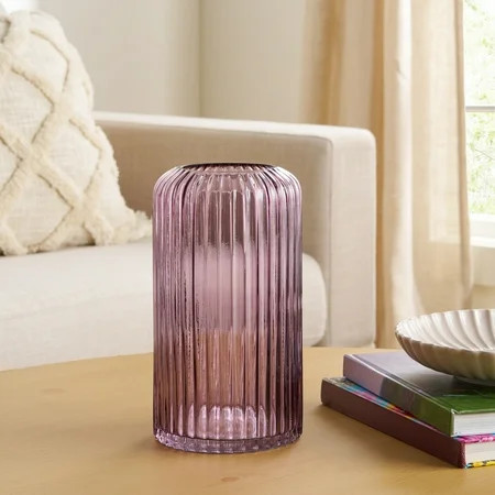 Better Homes & Gardens 9.8" Pink Ribbed Cylinder Glass Vase | Walmart (US)
