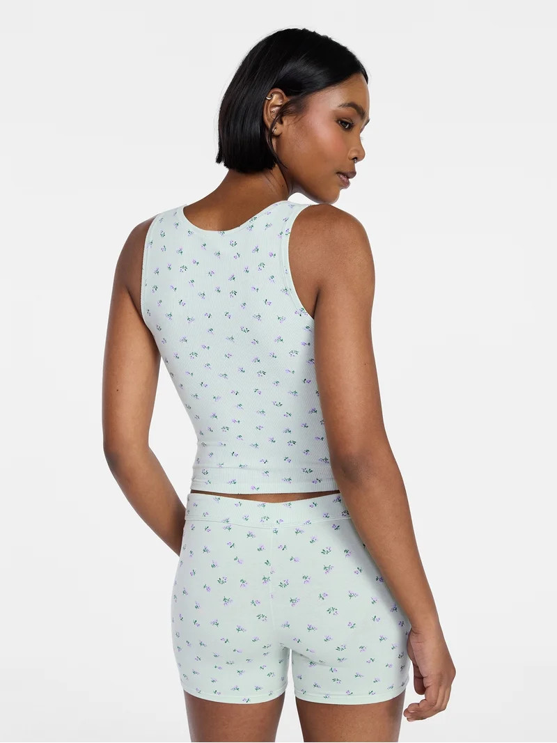 No Boundaries Cotton Stretch Ribbed Tank Top and Shorts Pajama Set, Women's XS-XXXL | Walmart (US)