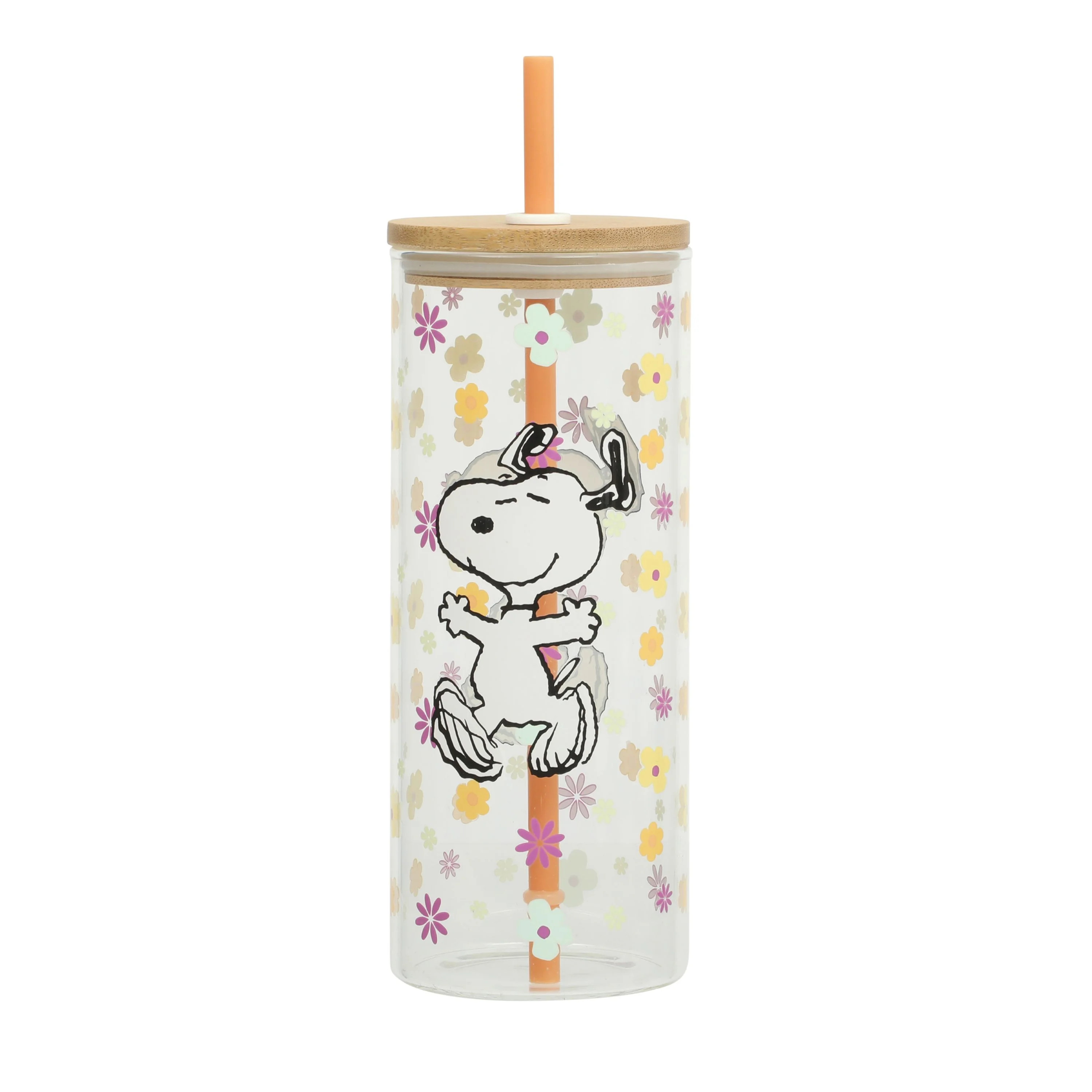 Peanuts Snoopy 22oz Glass Sipper Floral Cup | Walmart (US)