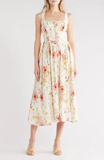 Bustier Linen Blend Midi Sundress | Nordstrom Rack
