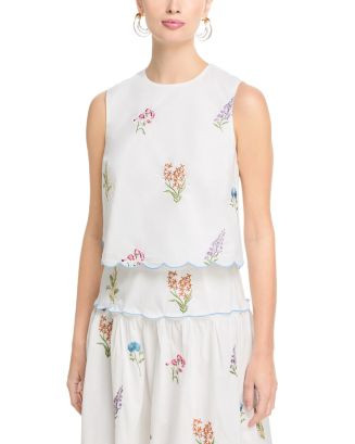 AQUA Embroidered Scallop Tank - Exclusive | Bloomingdale's Women | Bloomingdale's (AU)