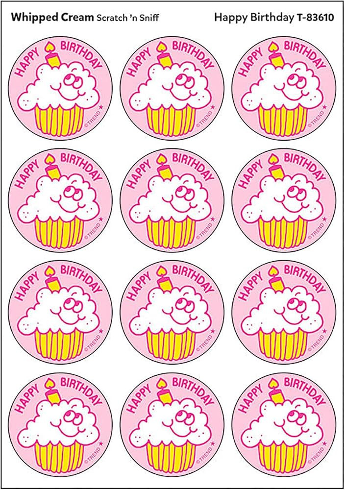 Happy Birthday/Whipped Cream Scent Retro Stinky Stickers by TREND; 24s/pk - Authentic 1980s Desig... | Amazon (US)