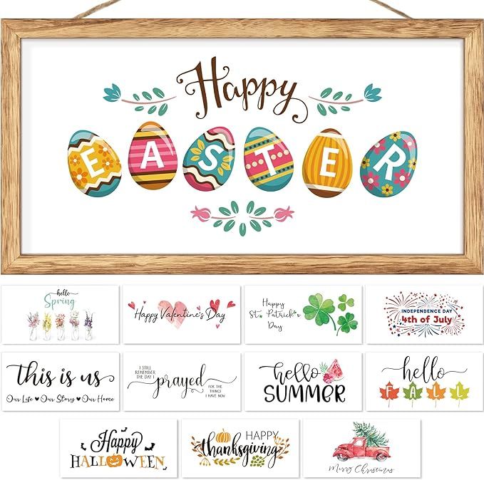 Farmhouse Wall Decor Sign Easter Decor & Spring Decoration For The Home With 12 Interchangeable S... | Amazon (US)