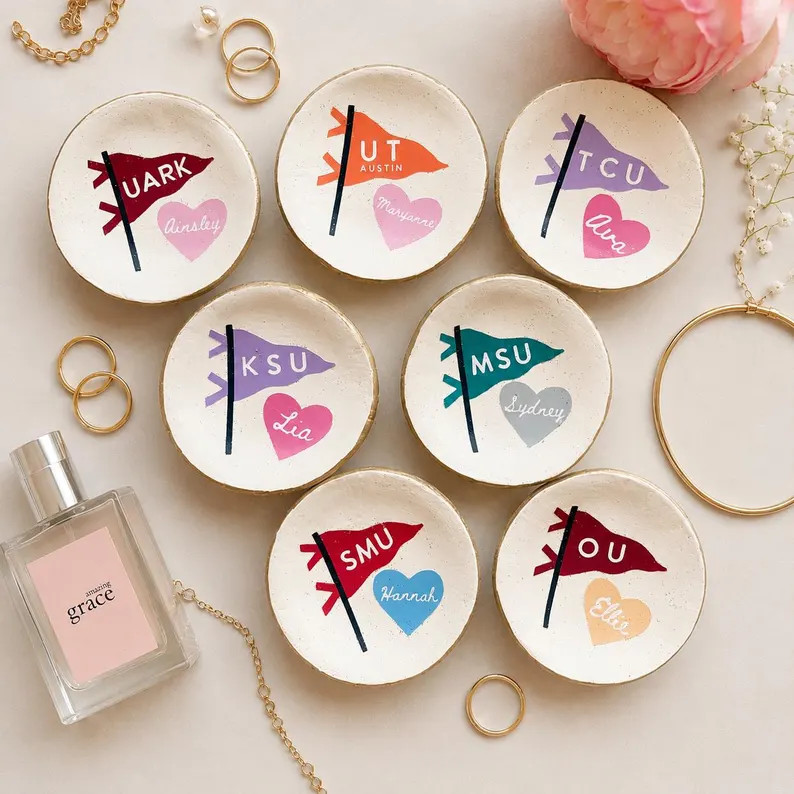 Personalized College Ring Dish, Custom Dorm Jewelry Dish, Sorority Gift, College Care Package, Ea... | Etsy (Global)
