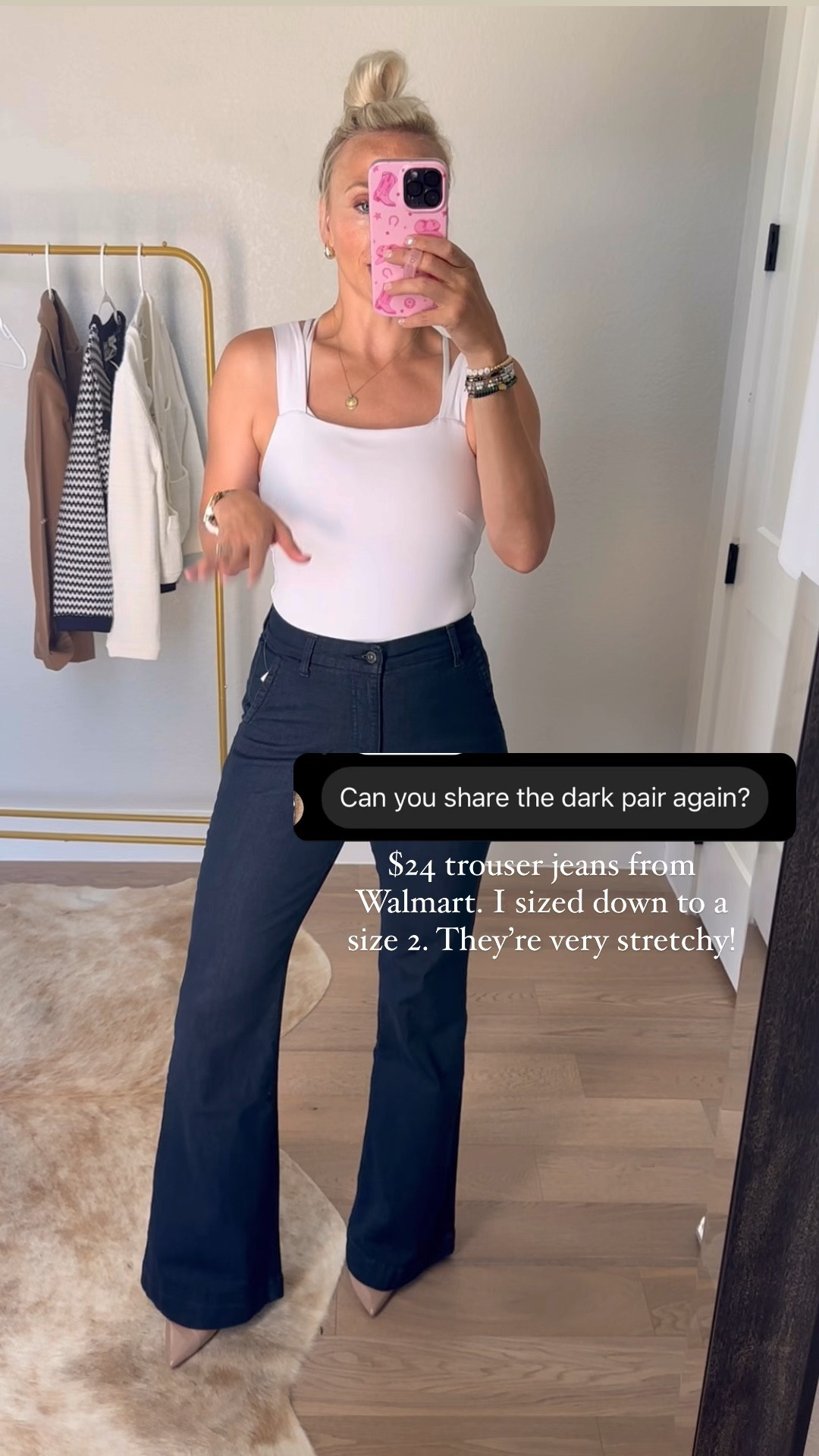 I sized down to a size 2 in these $24 Walmart jeans! I love the way these fit and I love how dressy they are. I am 5’5” and 145 pounds, and I sized down one size. 

#LTKFindsUnder50 #LTKStyleTip #LTKWorkwear