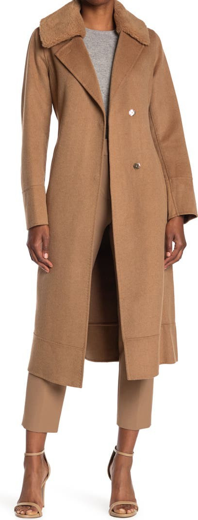 Clara Faux Fur Collar Belted Double Face Wool Blend Coat | Nordstromrack | Nordstrom Rack