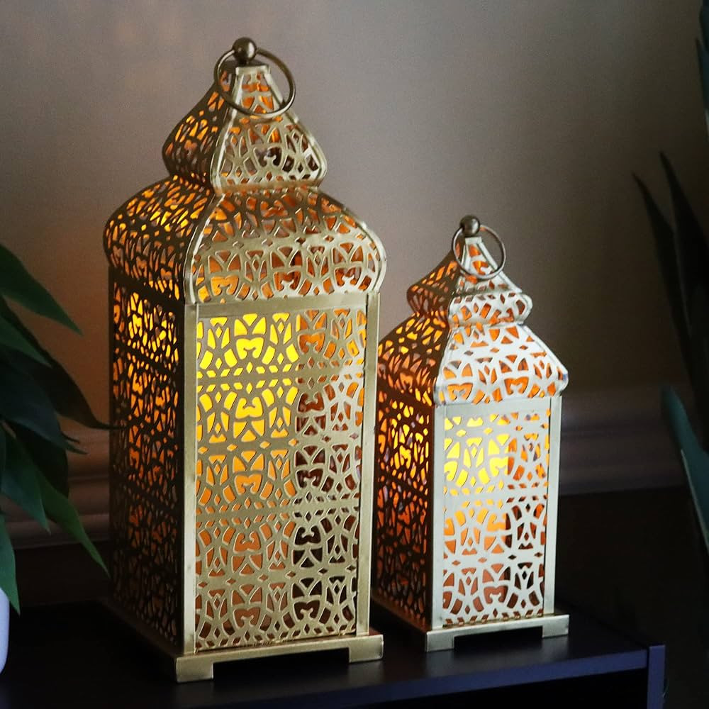 Amazon.com: Vela Lanterns Temple Large Moroccan Lantern Lamp Decorative Candle Holders for Ramada... | Amazon (US)