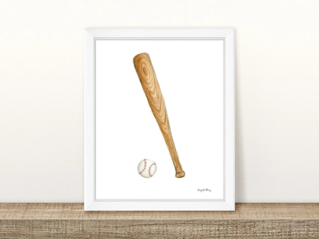 Baseball Bat and ball - Watercolor Wall Art, Wall Decor, Nursery Art Print, Boys Room, Girls Room... | Etsy (US)