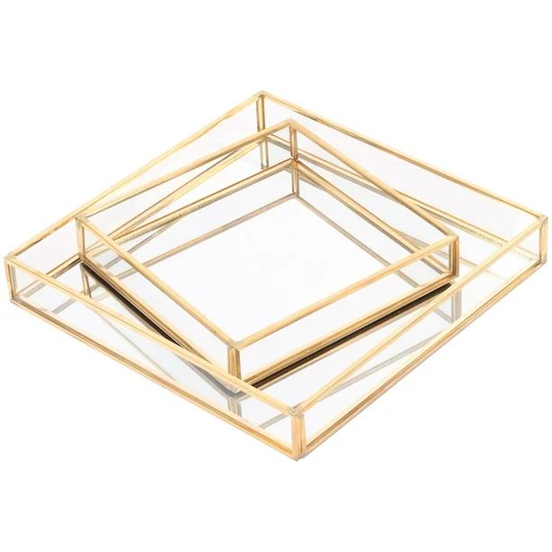 Koyal Wholesale Gold Glass Mirror Square Trays Vanity Set of 2, Decorative Mirrored Trays for Cof... | Walmart (US)