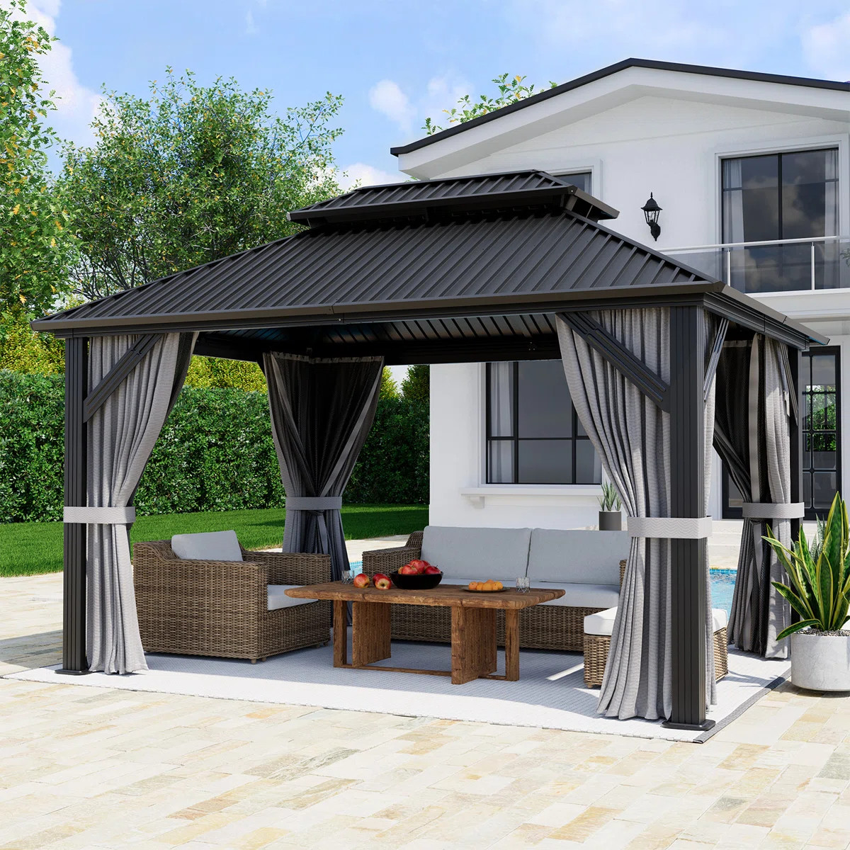 12 ft. W x 10 ft. D All-Weather Hardtop Gazebo with Heavy-Duty Double-Layered Galvanized Steel Ro... | Wayfair North America