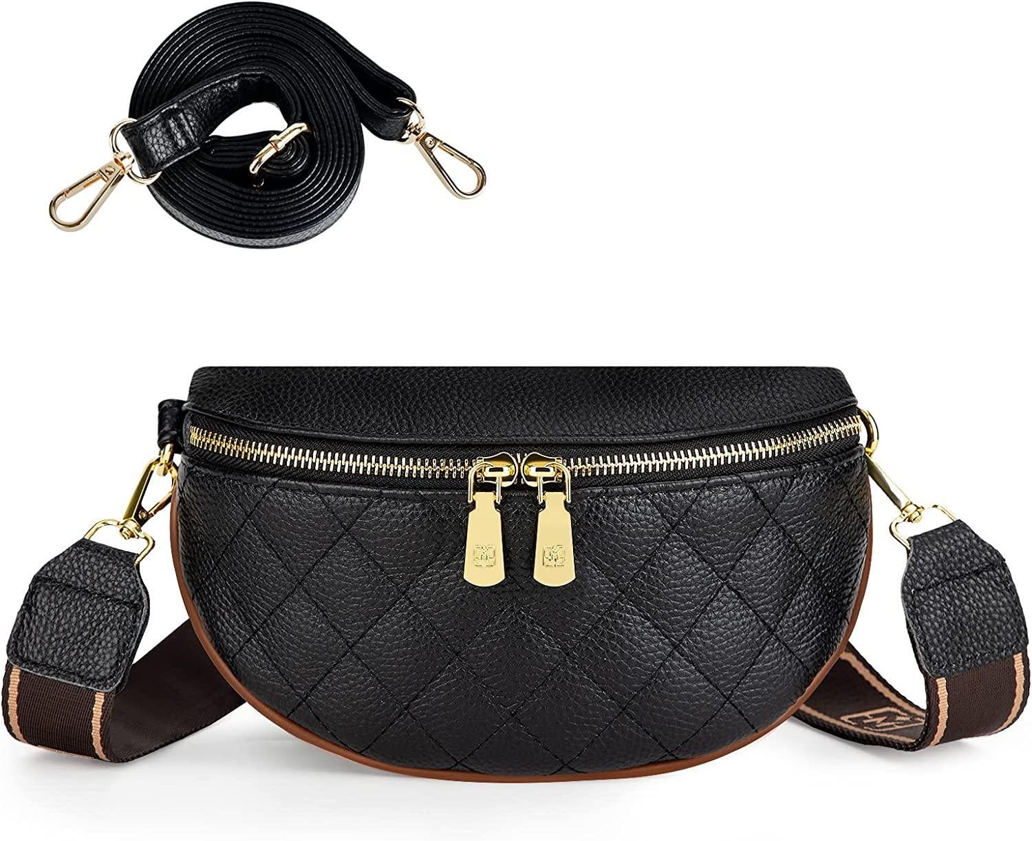 Cross Body Bag Shoulder Purses for Women Trendy Black Small Genuine Leather Belt Sling Bum Fashio... | Walmart (US)