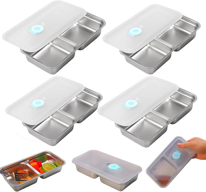 Grab and Go Snack Containers, Stainless Steel Double Compartment Snack Containers with Lids, Reus... | Amazon (US)