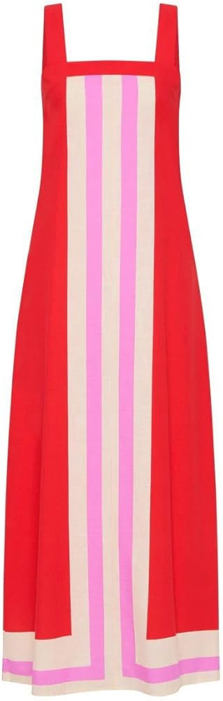 2025 Women Bohe Summer Floral Dress Color Block Maxi Casual Striped Beach Coverups Overall Dress | Amazon (US)