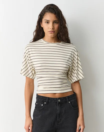 Stripe Cinched Short Sleeve Top | Glassons (Australia)