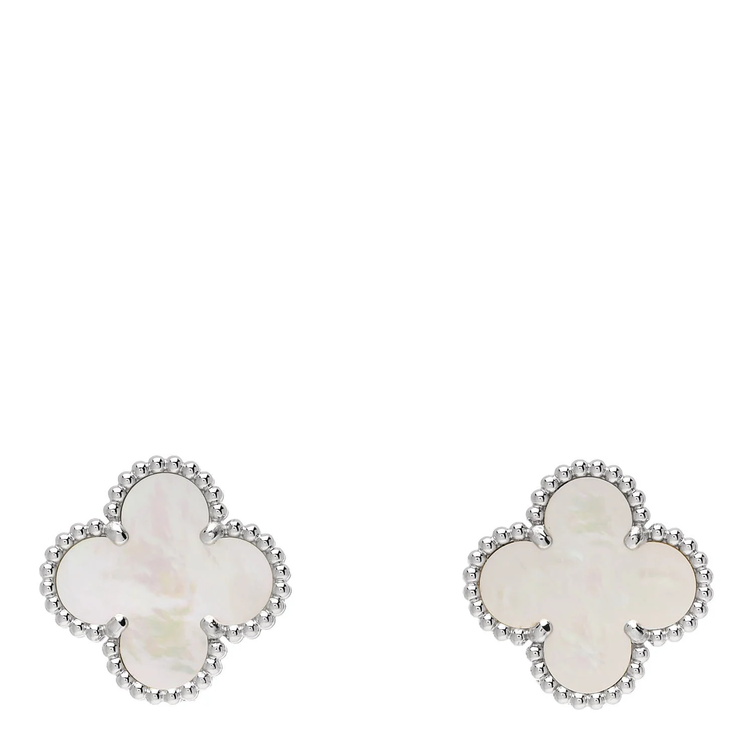 18K White Gold Mother of Pearl Vintage Alhambra Earrings | FASHIONPHILE (US)