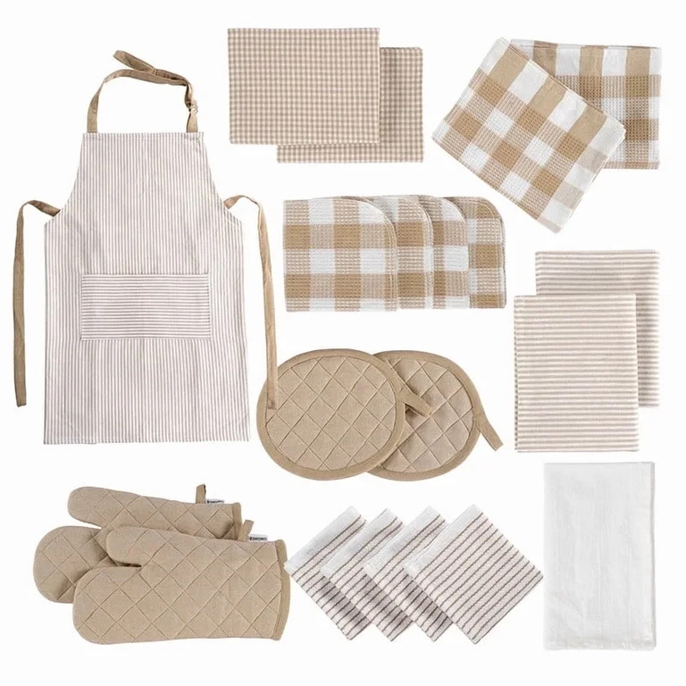 Casa Platino 20-Piece Absorbent Dishcloths and Heat-Resistant Oven Mitts Set - Beige | Walmart (US)