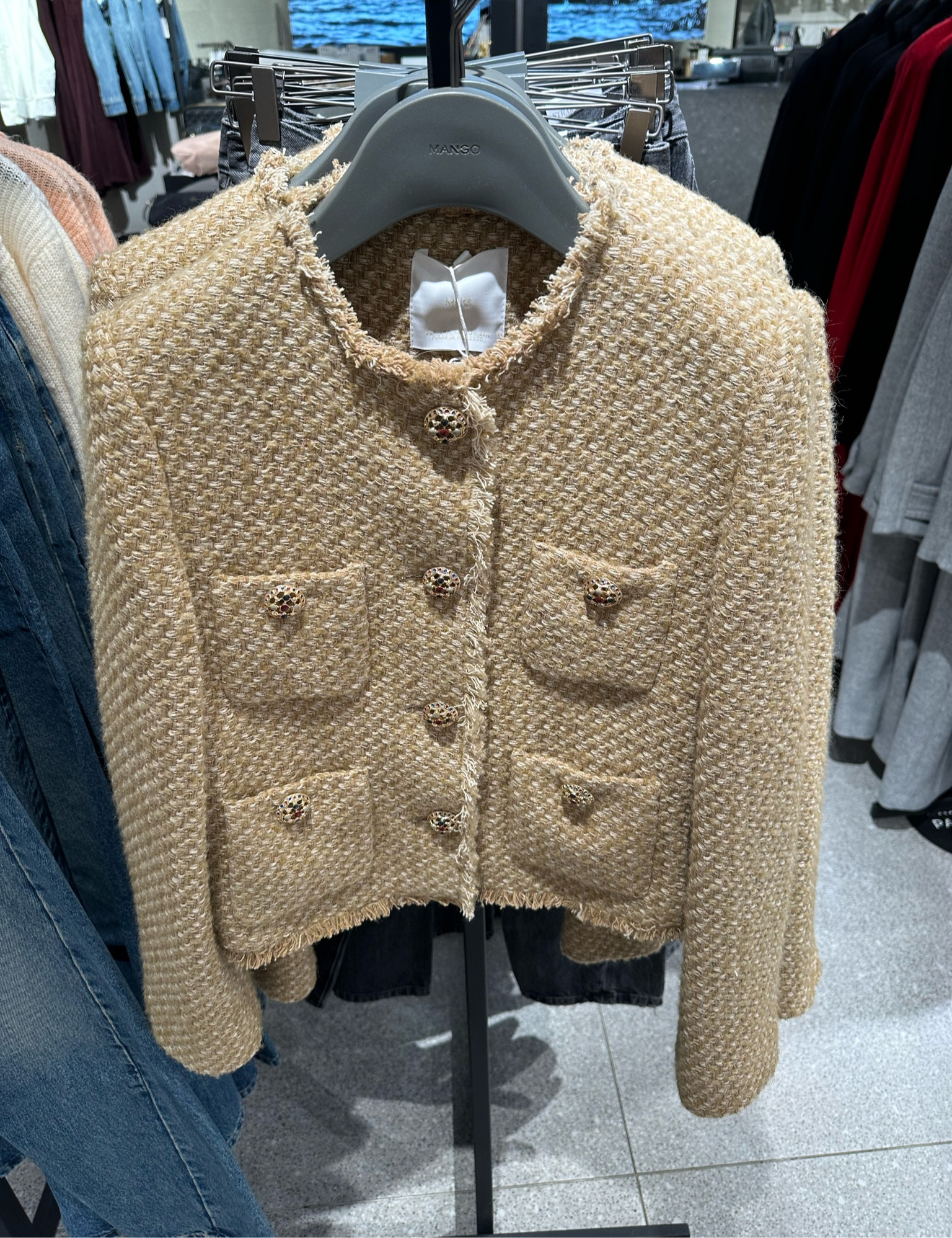 MANGO Tweed jacket with jewel buttons 🤍✨ it’s so pretty!! 🥹

#LTKstyletip #LTKworkwear #LTKfindsunder100