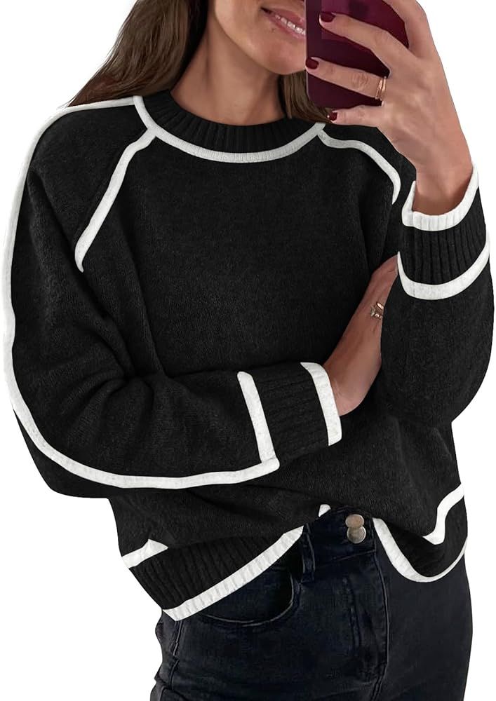 LILLUSORY Women's Chunky Oversized Sweaters Pullover Knit Trendy Outfits Color Block 2024 Winter ... | Amazon (US)