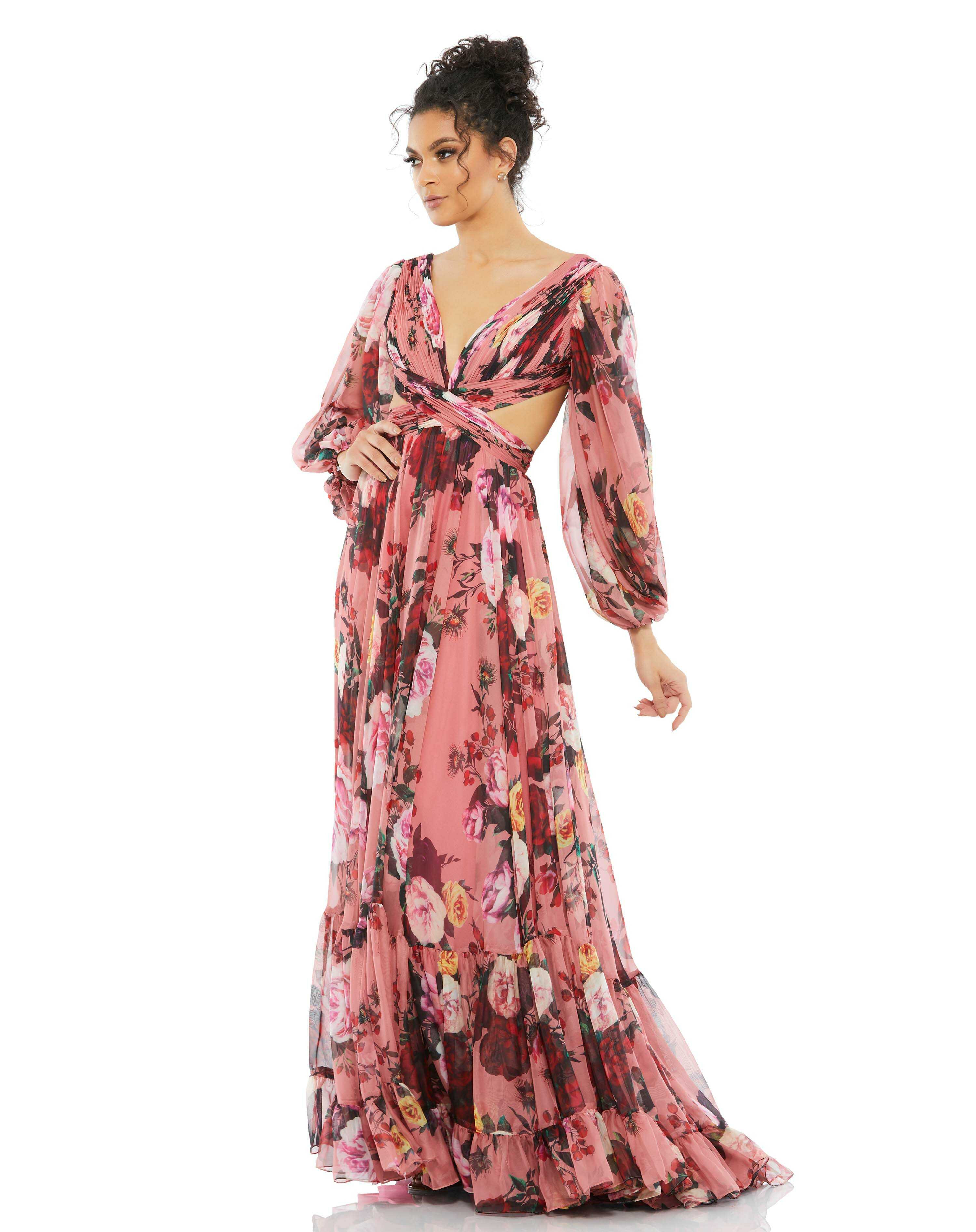 Floral Cutout Open Back Blouson Sleeve Dress | Shop Simon