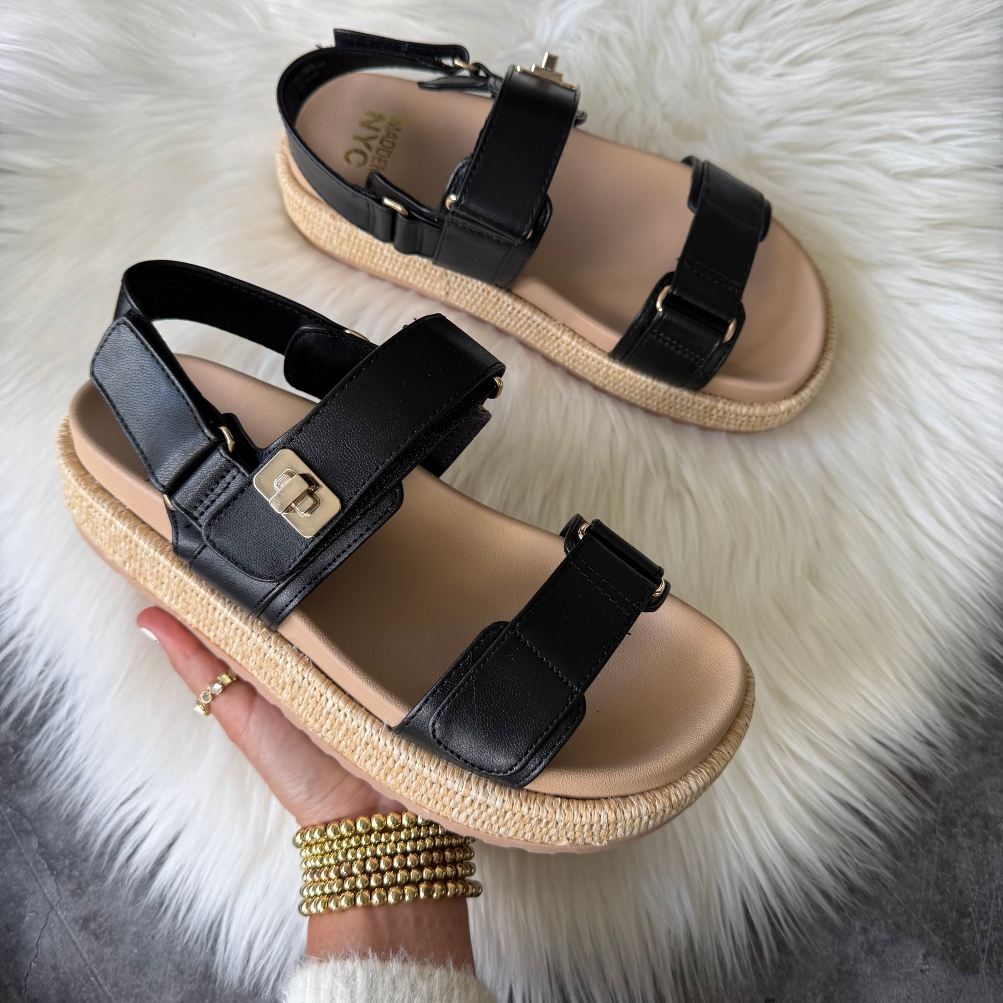 Madden NYC Women's Raffia Platform Sandals $28 size up 1/2 size
