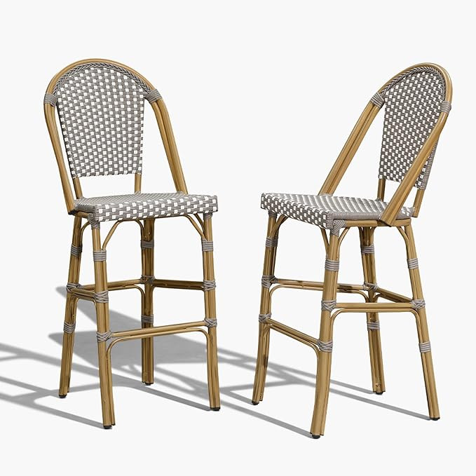 PURPLE LEAF French Bar Stool Set of 2 Bamboo Print Finish Patio Bar Stools with Back Rattan Chair... | Amazon (US)