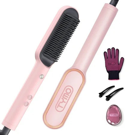 TYMO Ring Hair Straightener Brush, Hair Straightening Iron with Built-in Comb, Anti-Scald & Dual Voltage, Pink | Walmart (US)