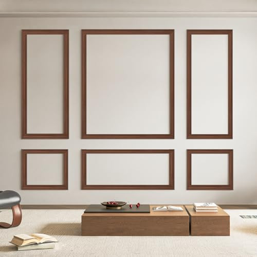 Art3d Pre-Cut Wall Molding Set of 6 pcs, Ready-to-Assemble Wainscoting Panels for Interior Wall Décor Living Room Bedroom Accent Wall - Installed with Glue, 3 Top 3 Bottom, Walnut | Amazon (US)