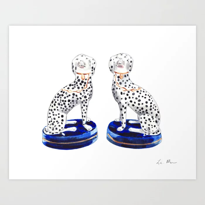 Pair of Staffordshire Dogs in Dalmation Art Print | Society6