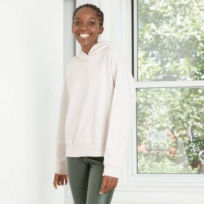Women&#39;s Hooded All Day Fleece Sweatshirt - A New Day&#8482; Cream XS | Target