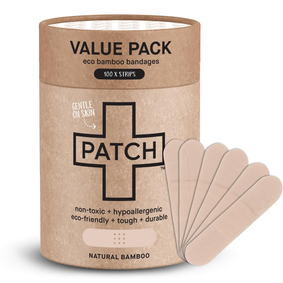 PATCH 100 Count Value Pack, Organic Natural Bamboo Eco-Friendly Adhesive Bandages for Abrasions &... | Amazon (US)
