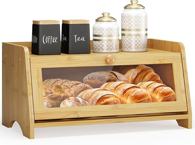 Bread Box for Kitchen Countertop, Large Bread Container Storage, Wooden Farmhouse Bread Box with ... | Amazon (US)