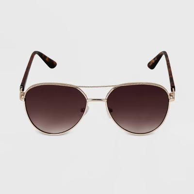 Women's Aviator Metal Sunglasses - A New Day™ Gold | Target