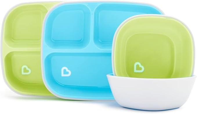 Munchkin 4 Piece Toddler Divided Plate & Bowl Dining Set - Baby Weaning Dishes for 6+ Months, BPA... | Amazon (UK)