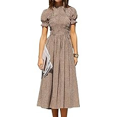 RIHOAS Women Shirred A-Line Midi Dress Summer Dresses Puff Short Sleeve Smocked Flowy Ruffle Boho... | Amazon (US)