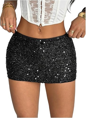 MakeMeChic Women's Sequin Sparkly Shorts Mini Micro Glitter Y2k Party Low Rise Skort | Amazon (US)