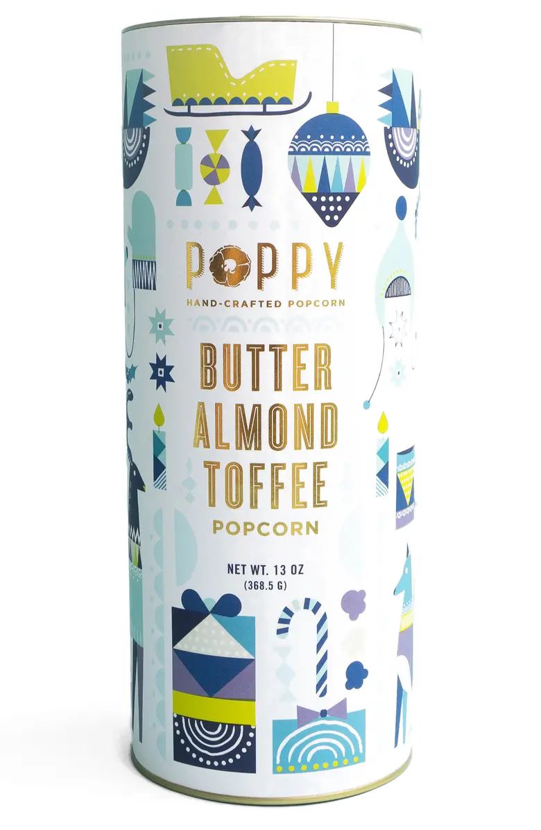 Poppy Hand-Crafted Popcorn Butter Almond Toffee Popcorn Holiday Cylinder | Nordstrom
